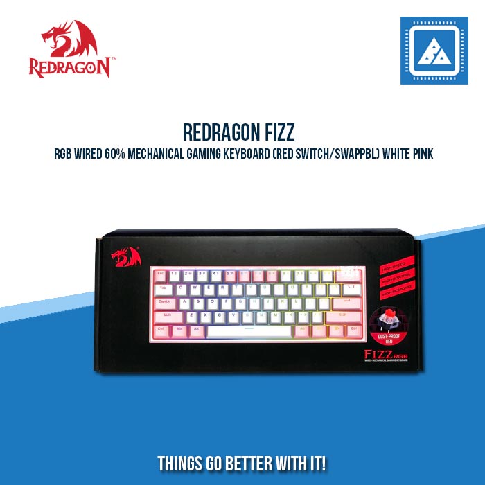 REDRAGON FIZZ RGB WIRED 60% MECHANICAL GAMING KEYBOARD (RED SWITCH/SWAPPBL) WHITE PINK REDRAGON FIZZ RGB WIRED 60% MECHANICAL GAMING KEYBOARD (RED SWITCH/SWAPPBL) WHITE PINK